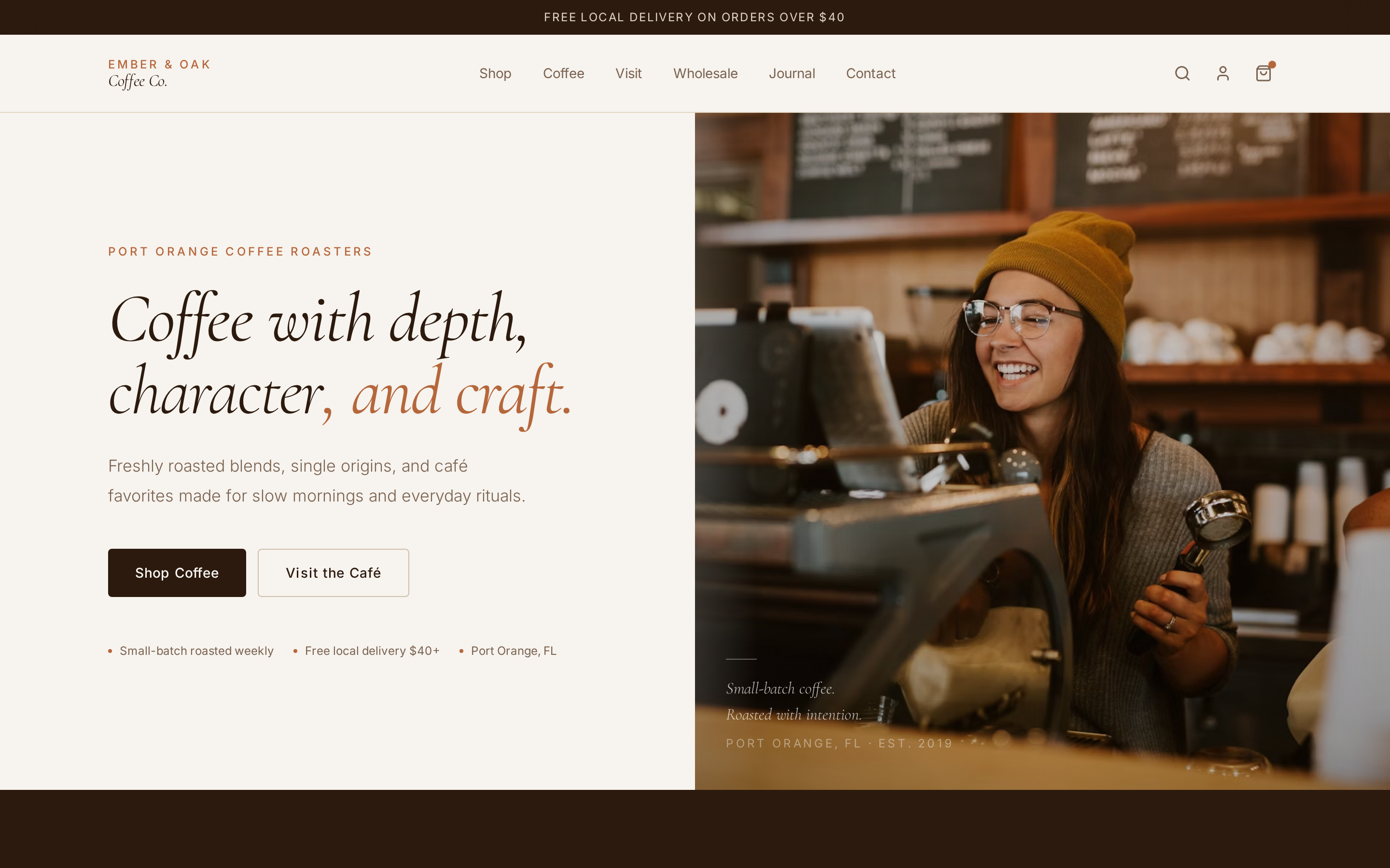 Ember & Oak Coffee Co. website concept
