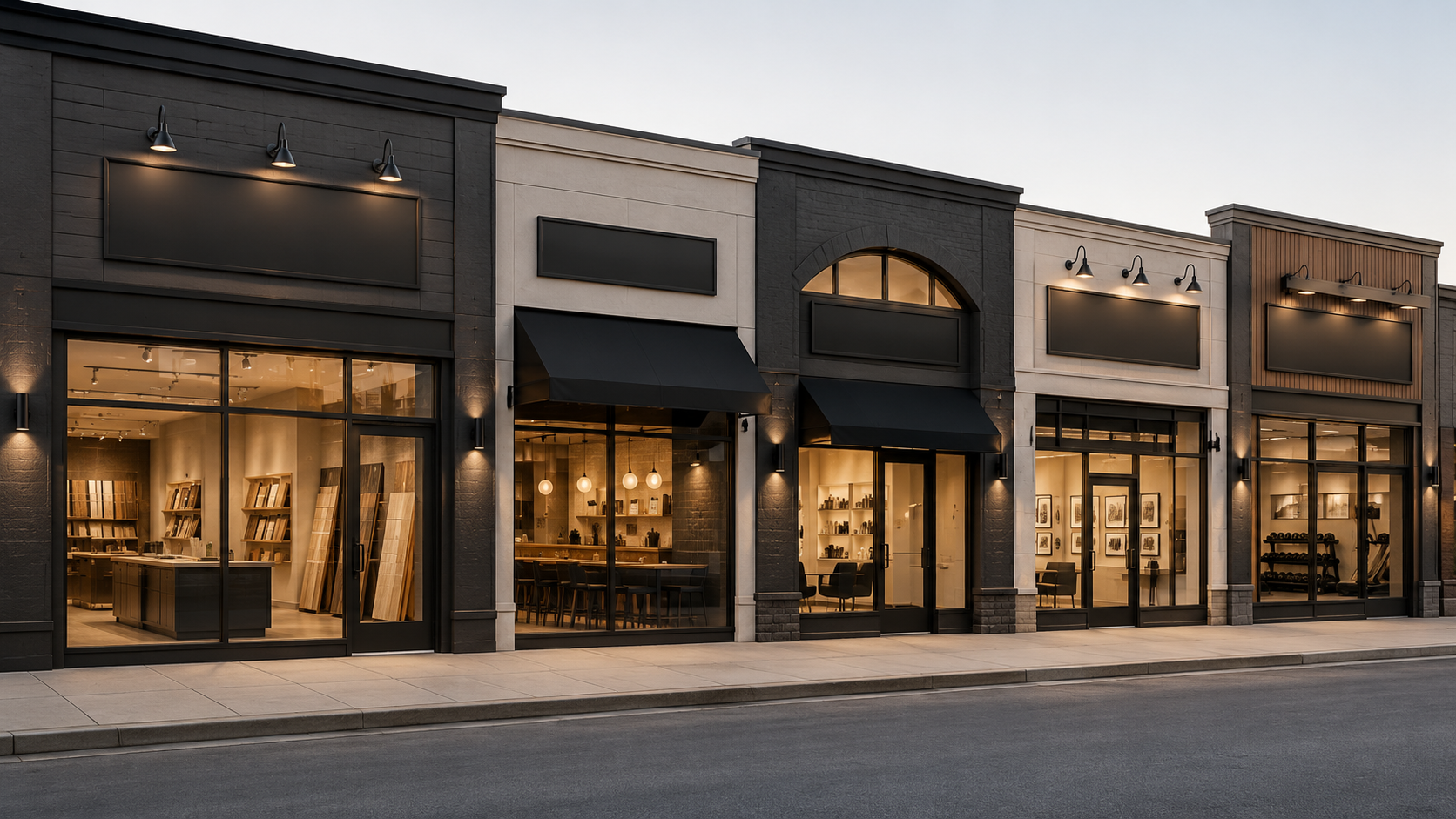 Row of local business storefronts